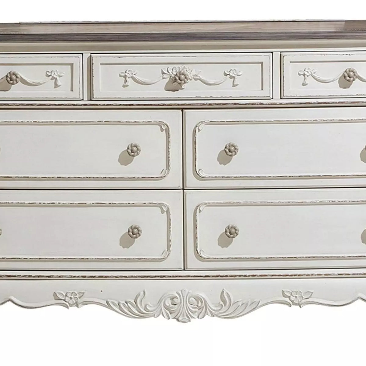 Cinderella antique white 7-drawer dresser, front