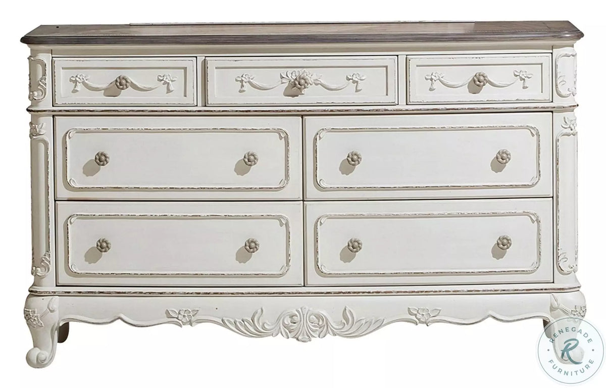 Cinderella antique white 7-drawer dresser, front