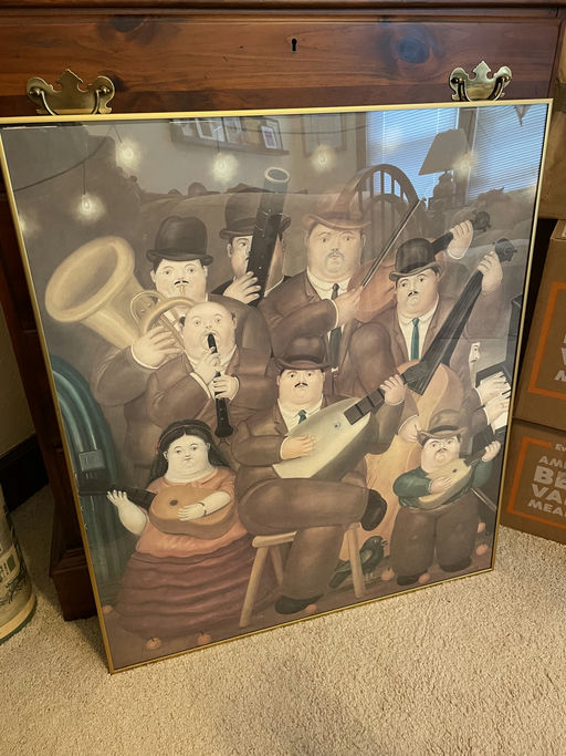 A colorful illustration of musicians playing various instruments, featuring a group of plump figures in vintage attire, set against a warm background.