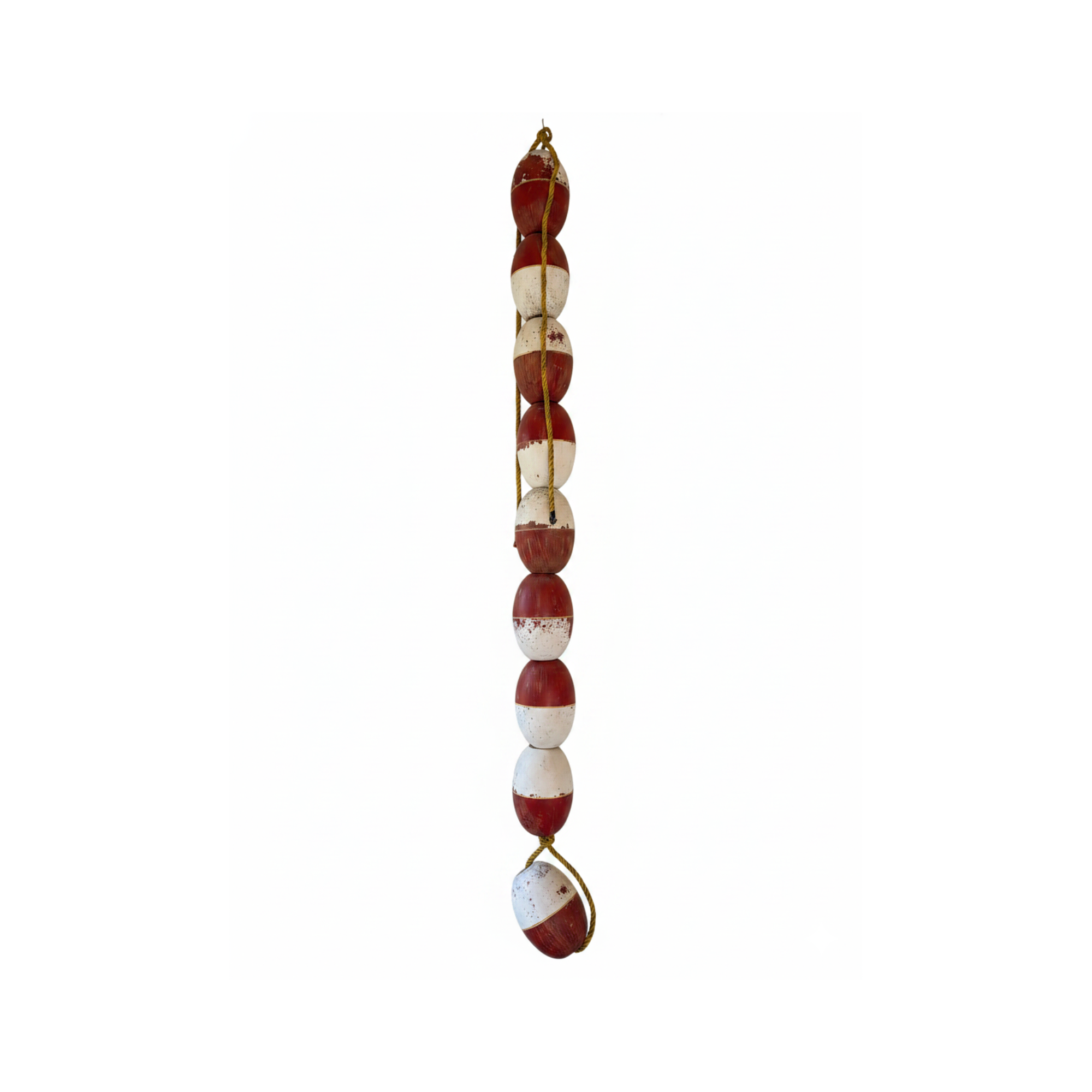 Decorative hanging with red and white beads on a white background