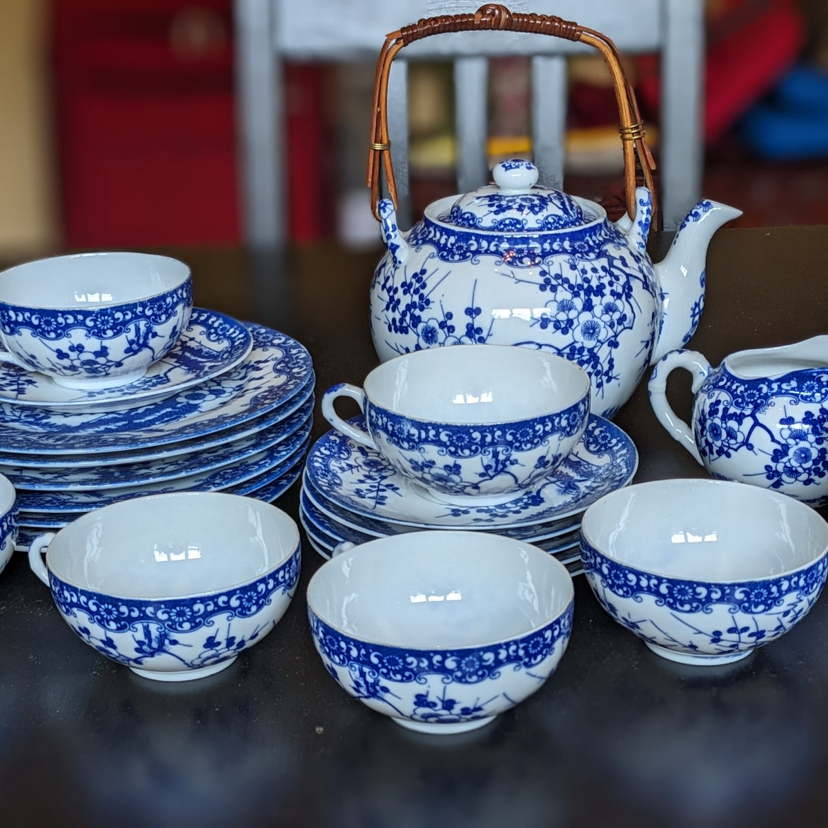 Pottery Blue China Set Blue China Tea Set 21 Antique Japanese Bone
