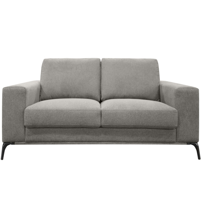 firm and well build loveseat in light grey with modern metal legs,