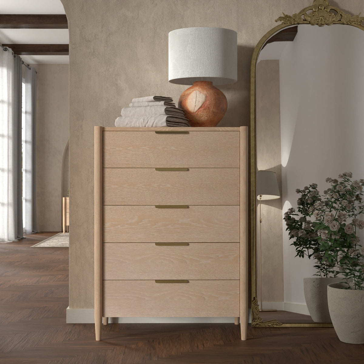 Sinclair natural 5-drawer chest, front