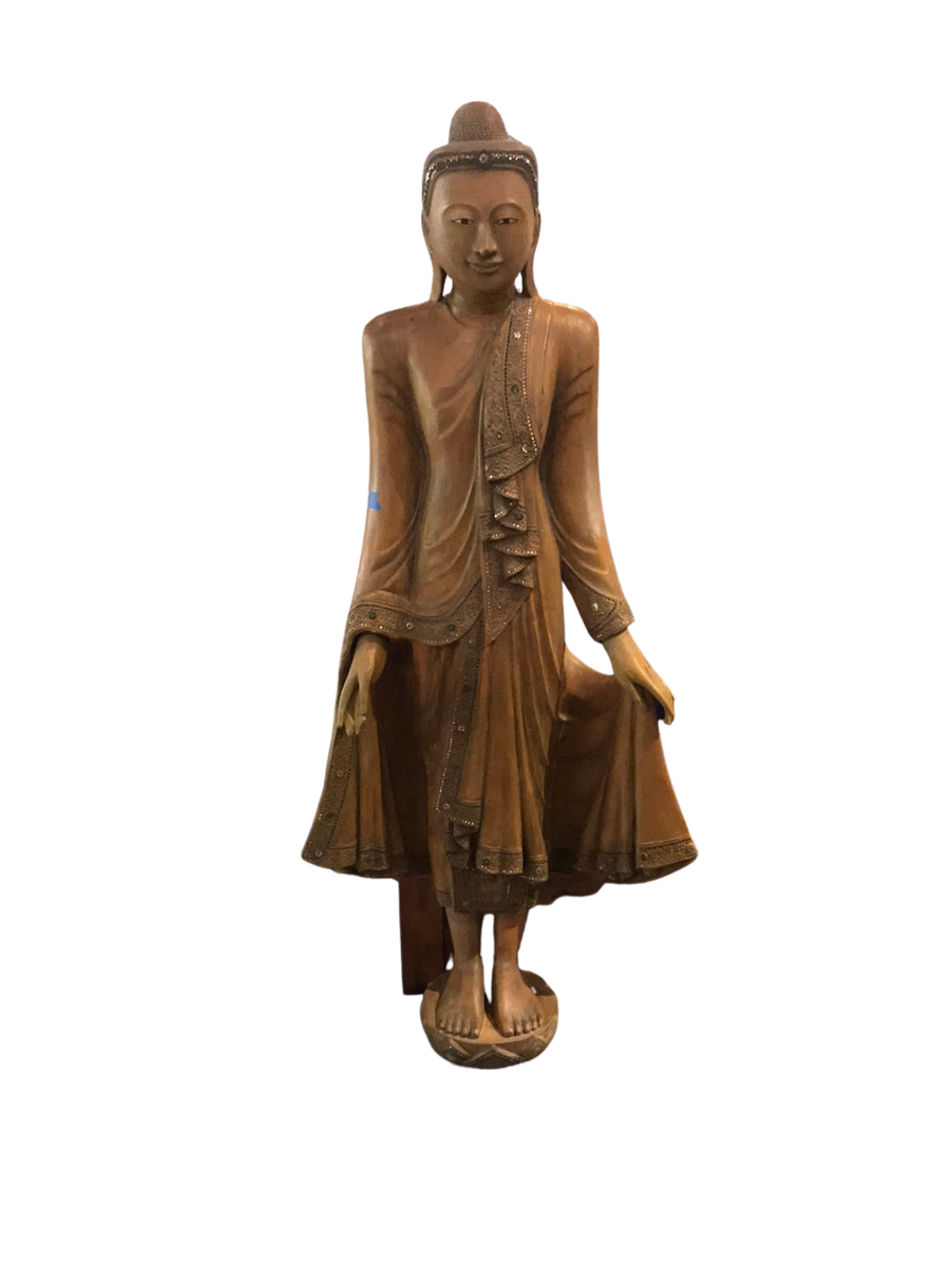 フィギュア Tall Standing Wooden Burmese Buddha Hand Carved Statue 14