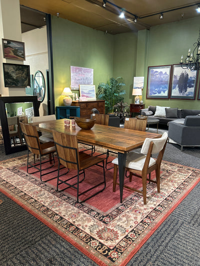 Plank & Grain Custom Made Reclaimed Wood MCM Dining Room Table w/ Extension Leaf 7'L x 3'W
