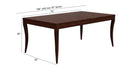 Elegant rectangular dining table with a dark wood finish, measuring 72" x 42" and extendable to 108" with two 18" leaves, height 30".