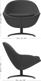 BoConcept Veneto swivel chair dimension drawing, front and side views, 30 in wide