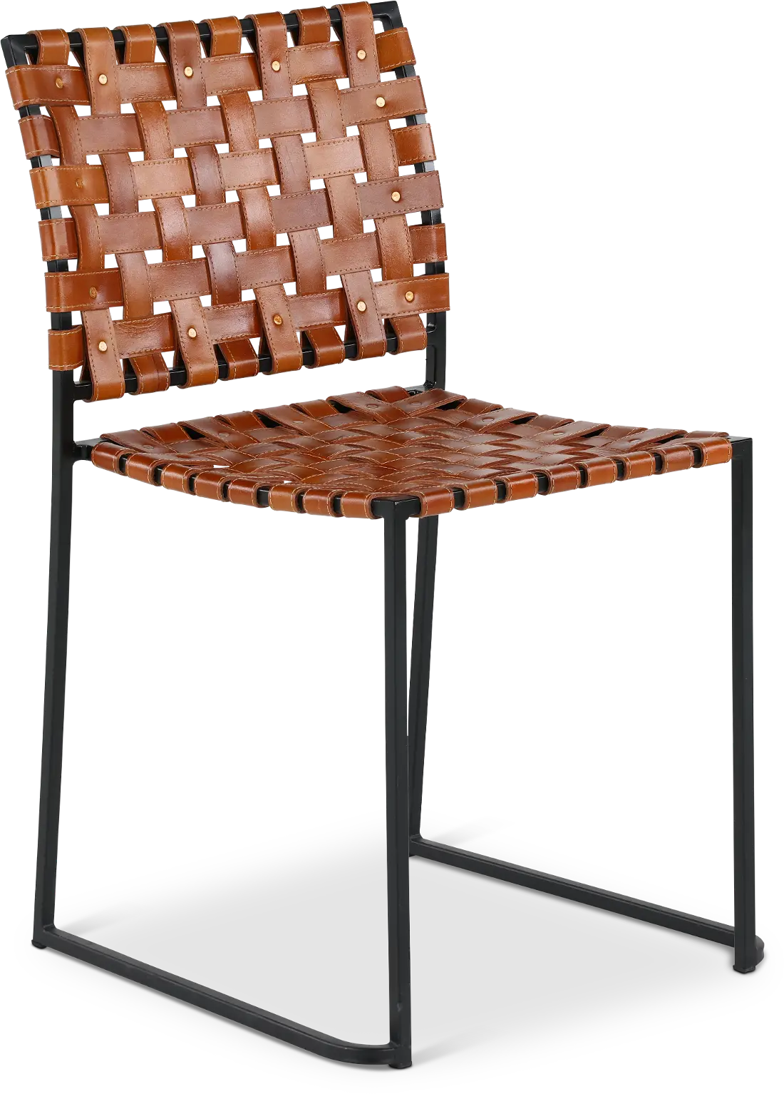 NEW Cruz Woven Top Grain Brown Leather Dining Chair 19.5"W x 19"D x 32"H