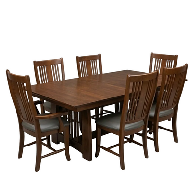 (As is) Stickley Highlands Trestle Dining Table w/ 6 Chairs 44" x 78"-114"