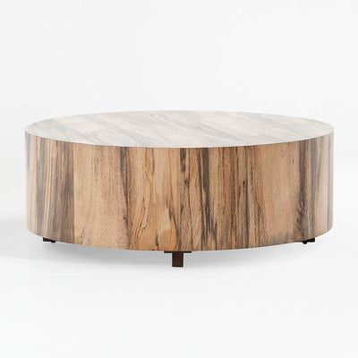 Crate & Barrel Dillon Spalted Primavera Wood 40" Round Coffee Table