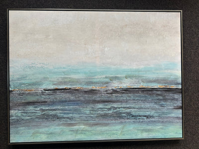 Framed “Serenity” Aqua Gold Wall Art 48" x 36"