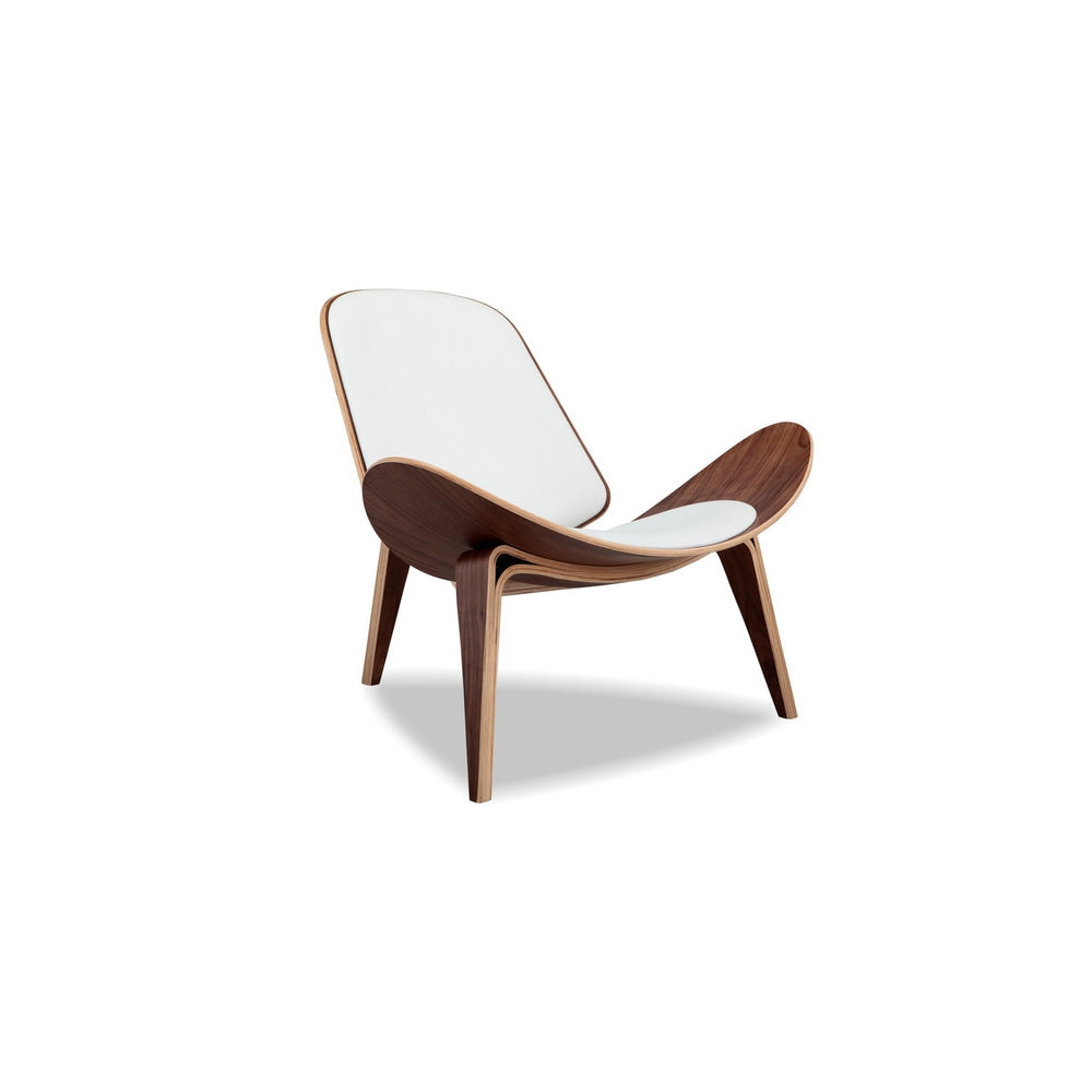 NEW Kardiel White Leather & Plywood Shell Tripod Chair 36.2