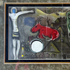 Close-up of the artwork "Derriere Le Miroir" by Marc Chagall, focusing on the central elements, including a red animal and various symbolic elements.