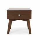 Wooden side table with a drawer on a white background
