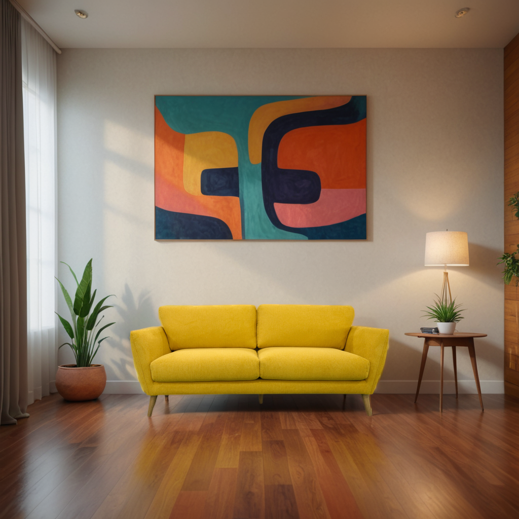 Yellow midcentury modern sofa available at a top-rated Seattle-area furniture store, adding vibrant style to your living space.