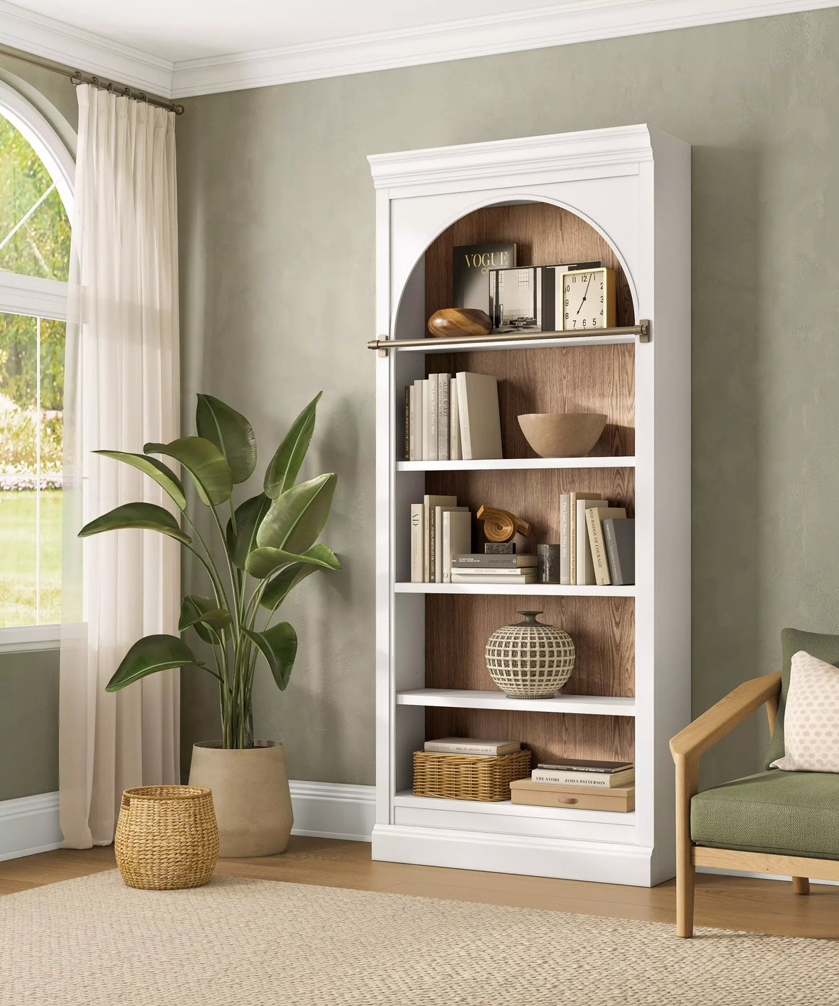 Albany bookcase styled with decorative ladder