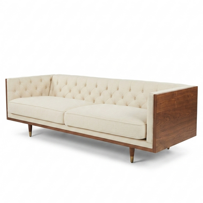 NEW Kardiel White Fabric Oatmeal Woodrow Sofa 86.6" W x 31.9" D x 27.9" H