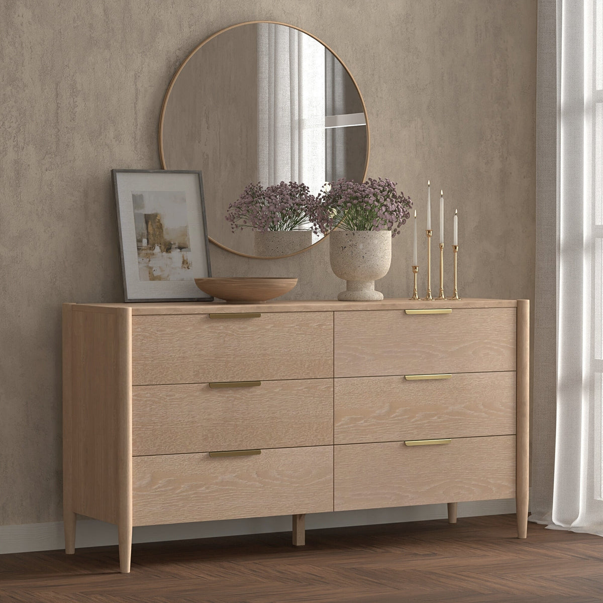 Sinclair natural 6-drawer dresser, front