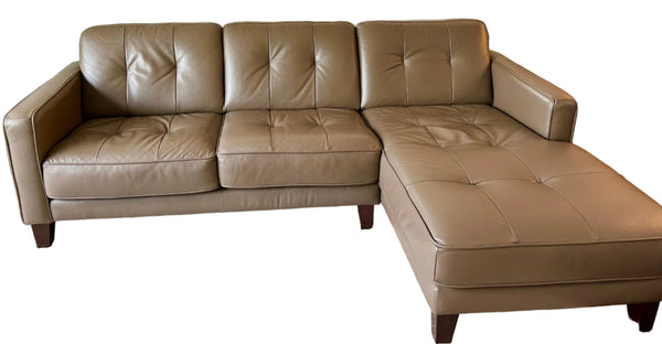 remix 2pc tobacco sectional sofa 🐈‍⬛ Dania Taupe Leather L-Shape Sofa Set 84