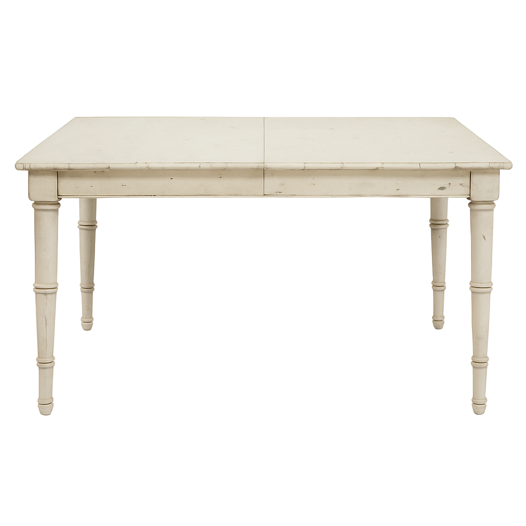 White wooden table with a simple design on a white background